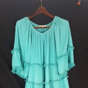 Ciel Teal Ruffled Short Dress/ Swim Cover-up Sm
